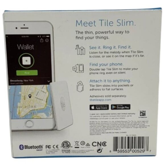 Tile Slim Tracker Slim Bluetooth Tracker White Phone Wallet Purse iOS Android - Picture 2 of 2
